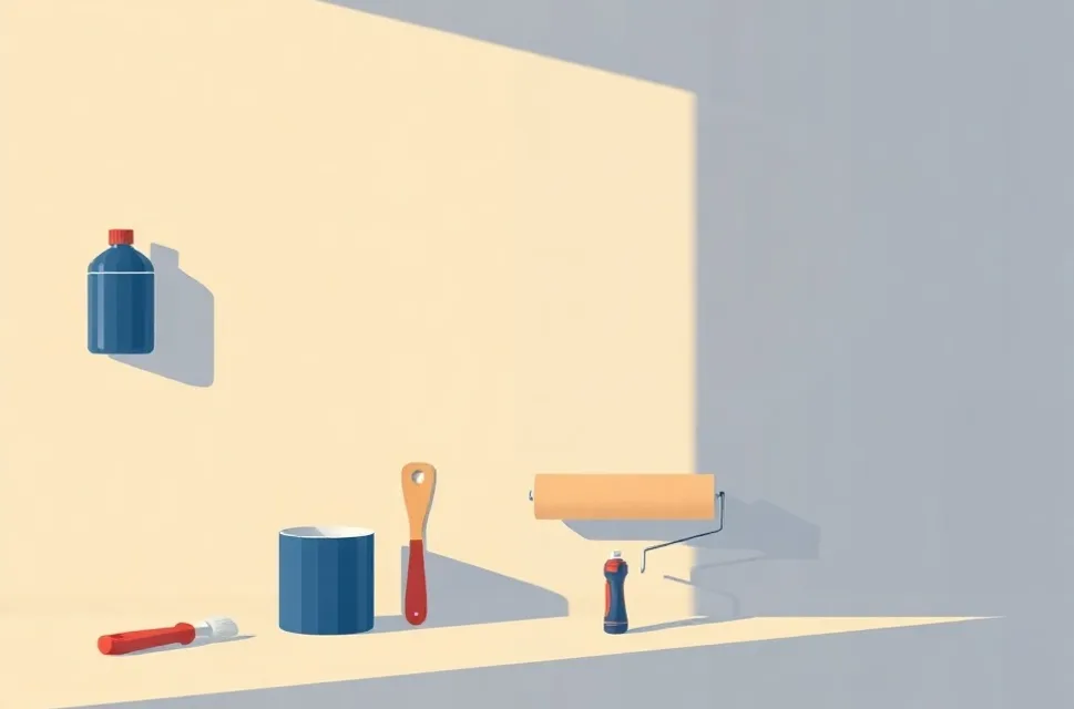 Outils de peinture disposés dans l'ordre des étapes du chantier