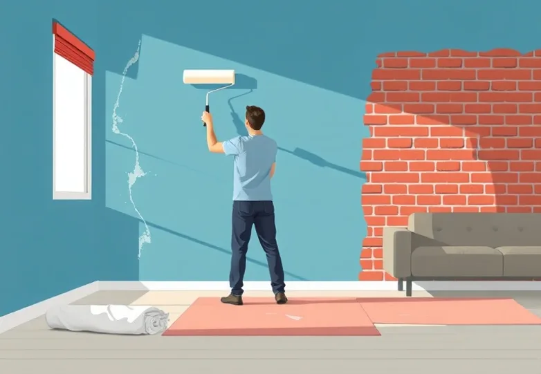 Peintre appliquant la peinture au rouleau sur un mur de salon